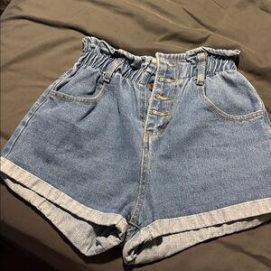 SHEIN Blue Elastic Waist Jean Shorts